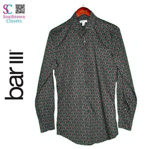 Bar III (made for Macy's) Black and Red Floral Slim Fit, Cotton & Spandex Blend